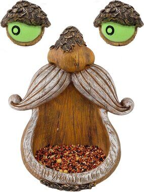 Glow in the Dark Tree Face Bird Feeder - Fun Outdoor Garden Sculpture & Yard Art